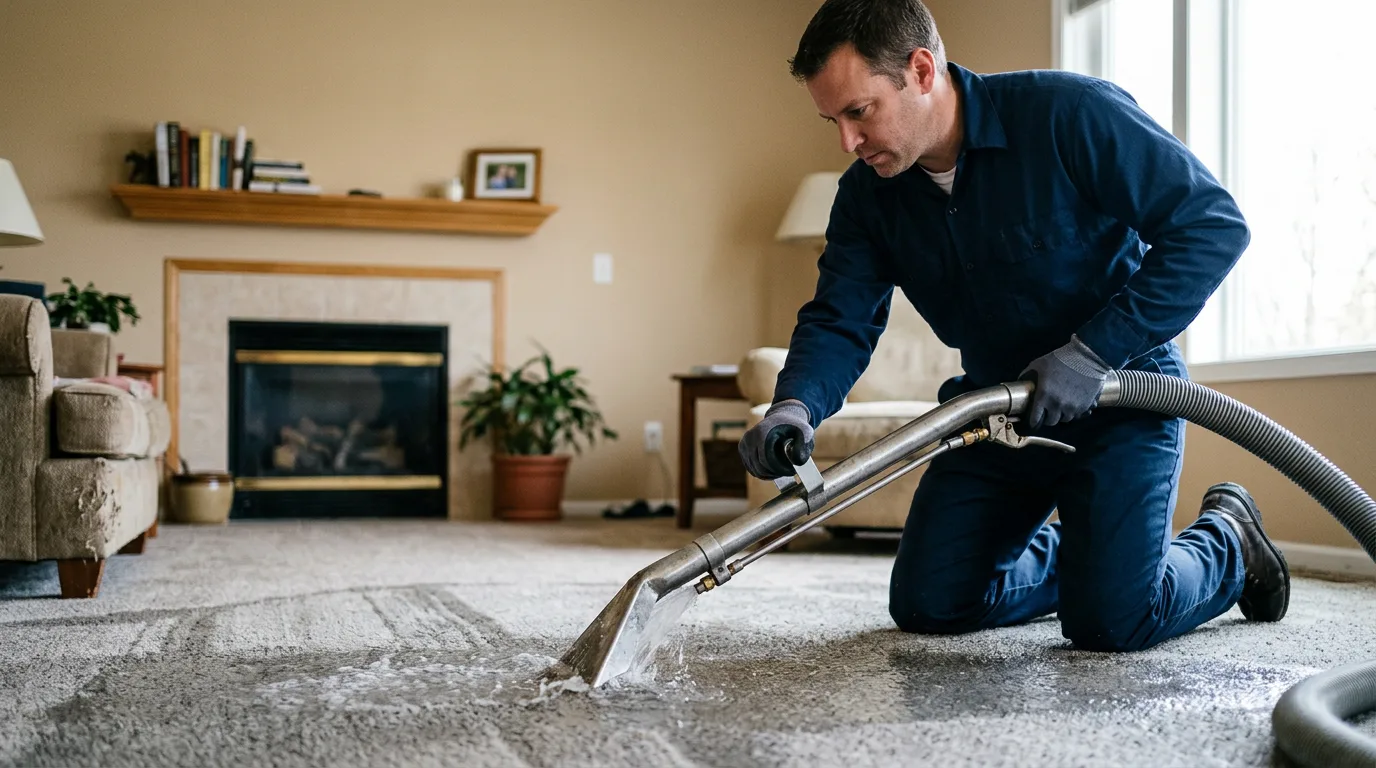 Water damage restoration technician working near Neal, KS
